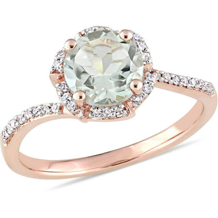 Tangelo 1-1/3 Carat T.G.W. Green Amethyst and 1/10 Carat T.W. Diamond 14kt Rose Gold Halo Ring