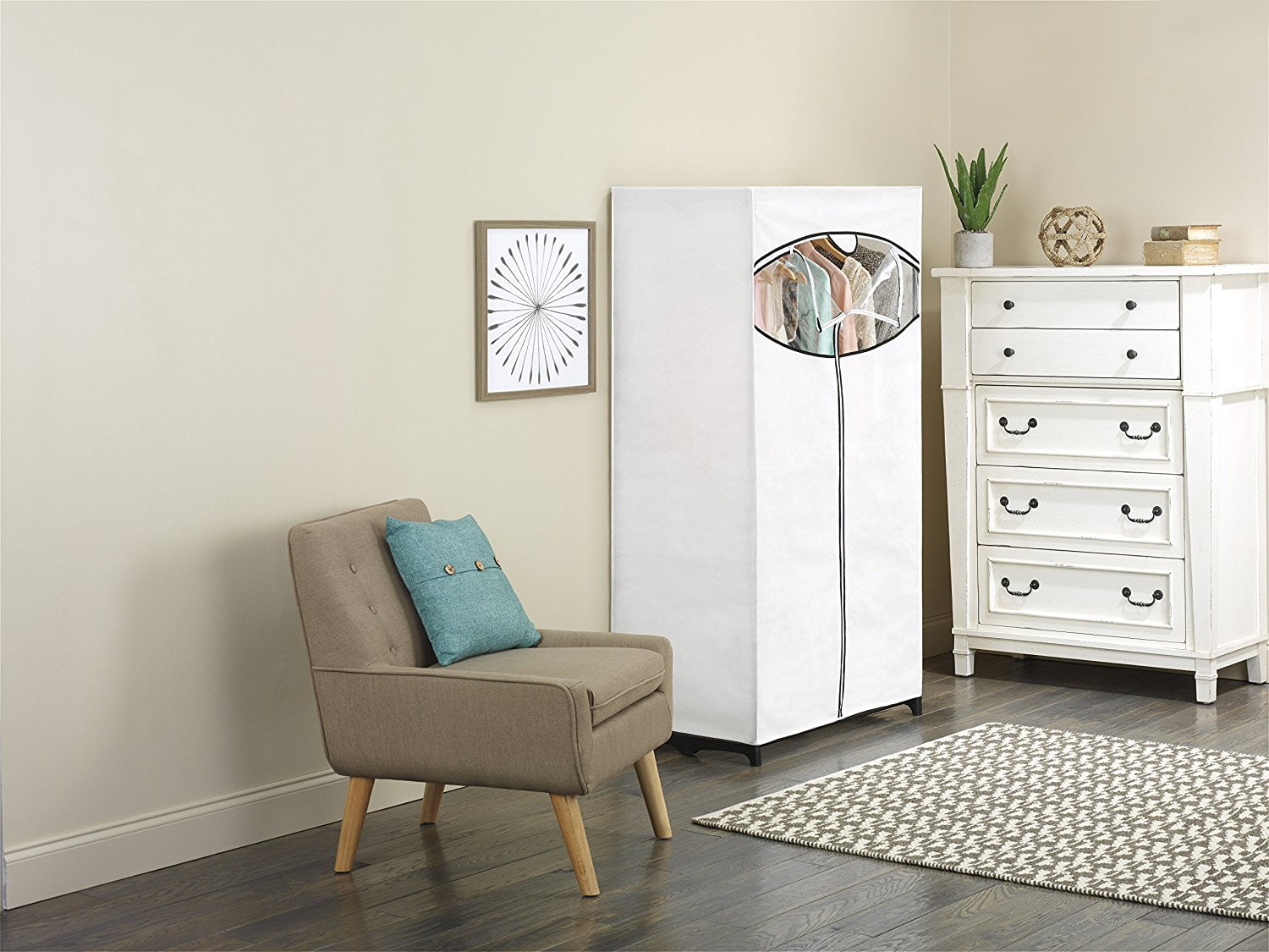 Whitmor Clothes Closet With White Fabric Cover Com