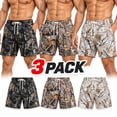 thumbnail image 2 of Men’s Hunting Camo Double-Layer Shorts – Pack of 3, Breathable Athletic Shorts with Zipper Side & Back Pockets, Elastic Drawstring Waistband – Size S, 2 of 6