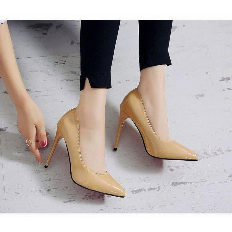 Women s Pointed Toe High Heels Slip On Patent Leather Lining Rubber Sole Pumps for Wedding Office Dress Walmart