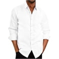 thumbnail image 2 of Camisa de hombre de manga larga con cuello alto, blusa informal de algodón sólido y lino con solapa y bolsillo con botones Odeerbi ODB-2, 2 of 9