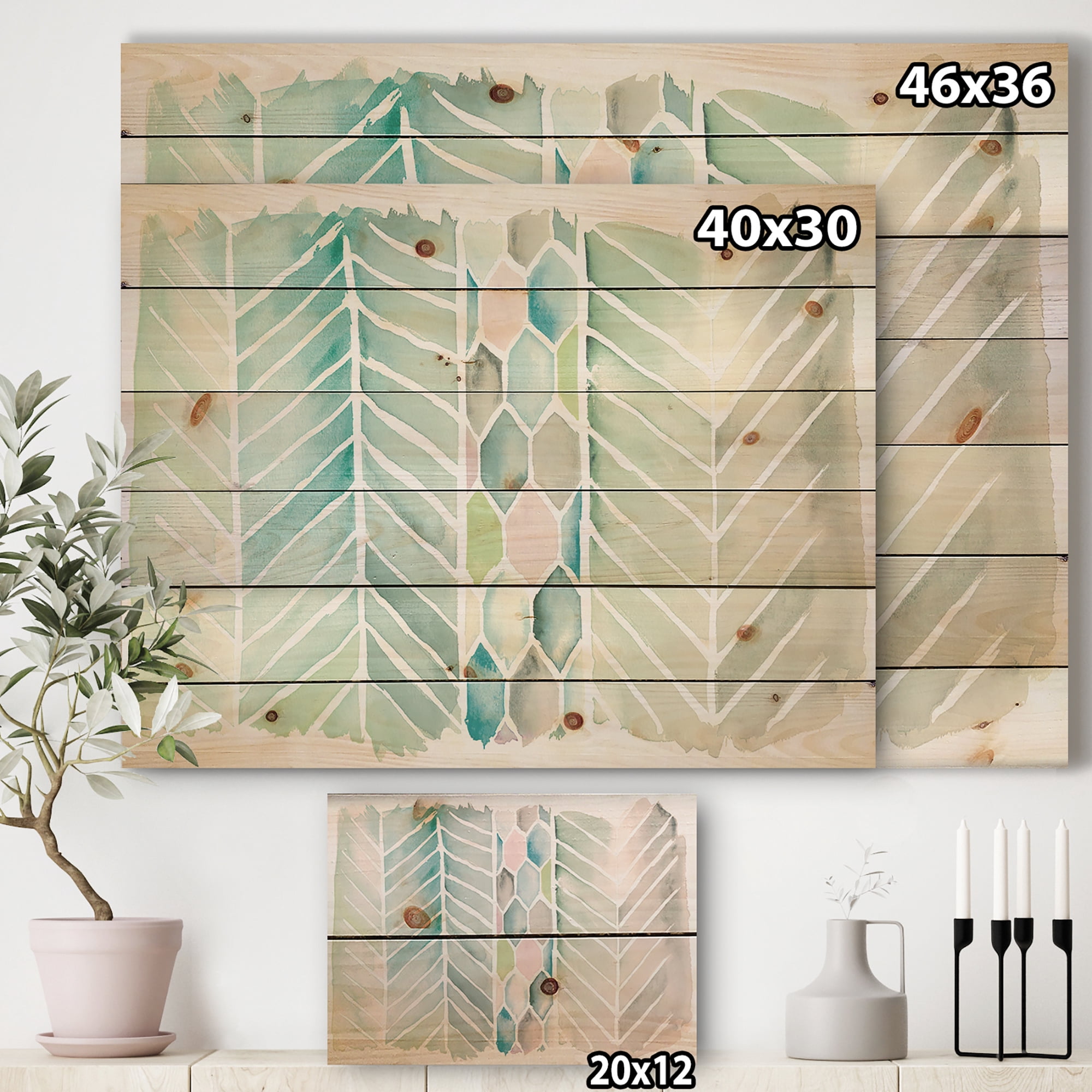 Designart 'Geometric Watercolor Swatch Element IV' Mid-Century Modern Print on Natural Pine Wood