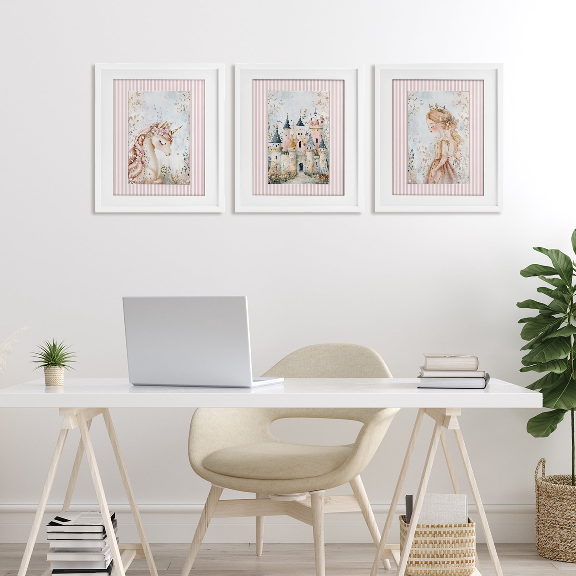 Stupell Industries Fantasy Enchanted Dreams 3 Piece White Framed Print Under Glass Set, design by Christine Simpson Art