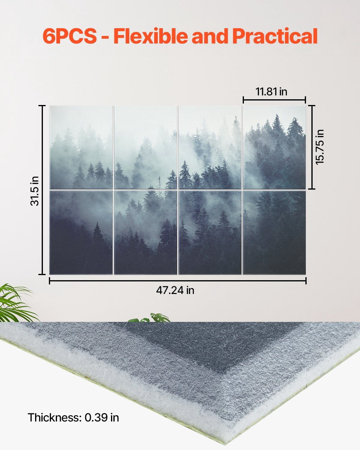 8 Pack Self Adhesive Acoustic Panels 63x23.62x0.4 Inch Soundproof Wall Tiles Decorative Sound Dampening Absorbing Boards for Home Office Studio Gaming Room Theater Forest