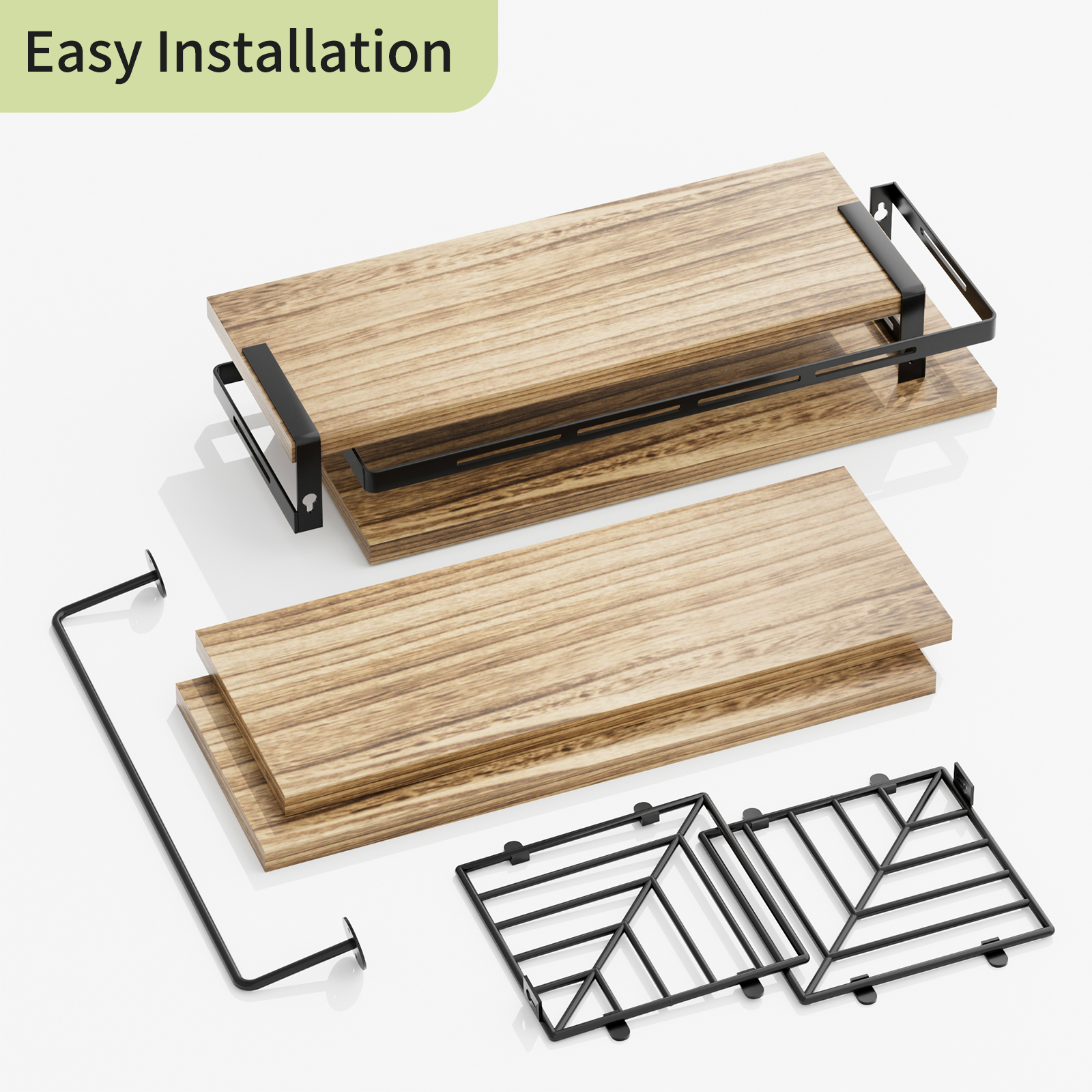 Fairy 4pcs Bathroom Floating Shelves Over Toilet, Wall Shelves with Towel Bar for Bathroom, Living Room (Light Brown)