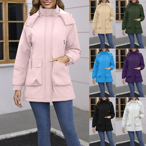 Sentmoon Running Jackets for Women Oversized Hooded Neck Long Sleeve Winter Coats for Women Zipper Solid Color Windproof Waterproof Clothes Women with Pockets Fall and Winter