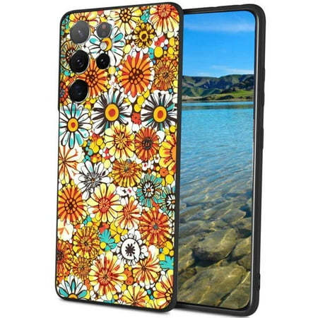 Compatible with Samsung Galaxy S21 Ultra Phone Case, Retro-Groovy-Floral-Hippie11 Case Men Women, Flexible Silicone Shockproof Case for Samsung Galaxy S21 Ultra