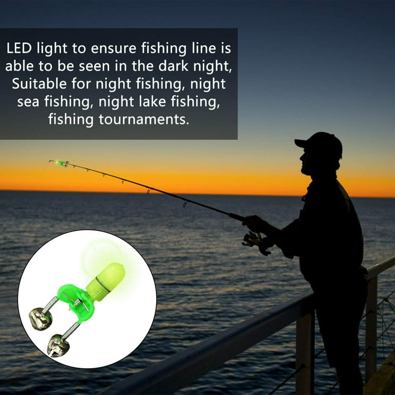 20 PCS LED Night Fishing Bite Bait Alarm 2 Bells Light Rod Tip