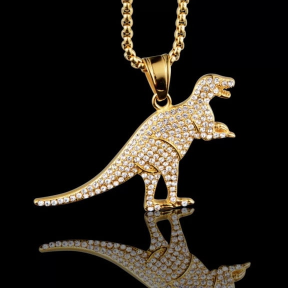 HOOUN Men's Hip Hop Rhinestone Dinosaur Necklace Pendant Chain Fashion Jewelry