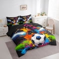 thumbnail image 2 of Erosebridal Soccer Graffiti Splash Twin Bedding Sets 7-Piece for Kids Teens,Boys Girls Sport Gamer Bedding Comforter Set,Black Reversible,Breathable Home Decor, 2 of 6
