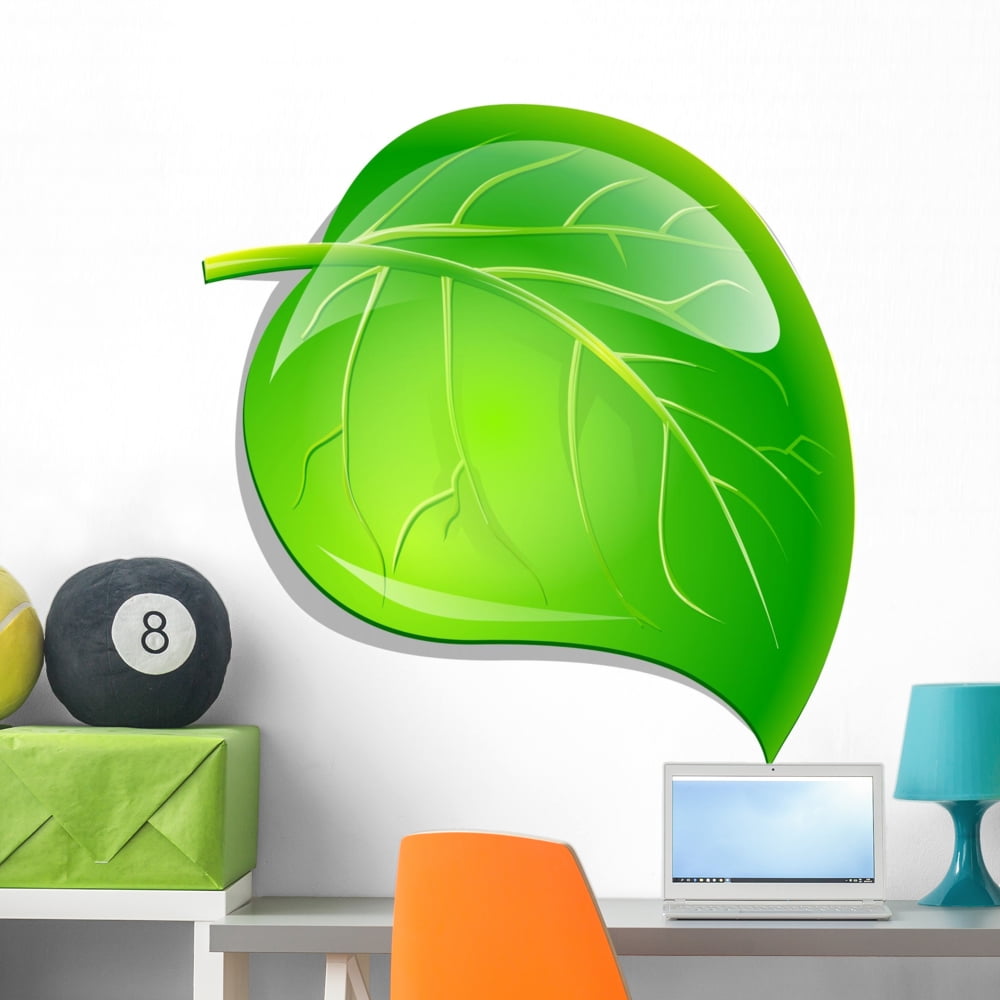 Green Leaf Wall Mural by Wallmonkeys Peel and Stick Graphic (36 in H x