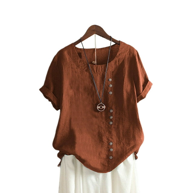 Gupgi Hauts pour Femmes, Couleur Unie Col Rond Manches Courtes T-Shirt Chandail