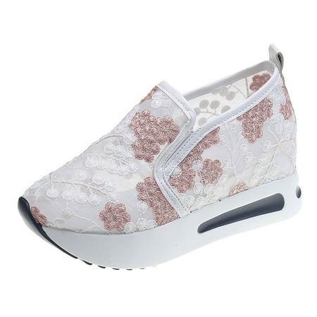 

DVKOVI Women Shoes Comfortable Soft Soled Casual Shoes Fashion Outdoor Breathable Lace Mesh Casual Shoes Platform Dress Shoes for Women Wedges Heels for Women Closed Toe Light Pink 40