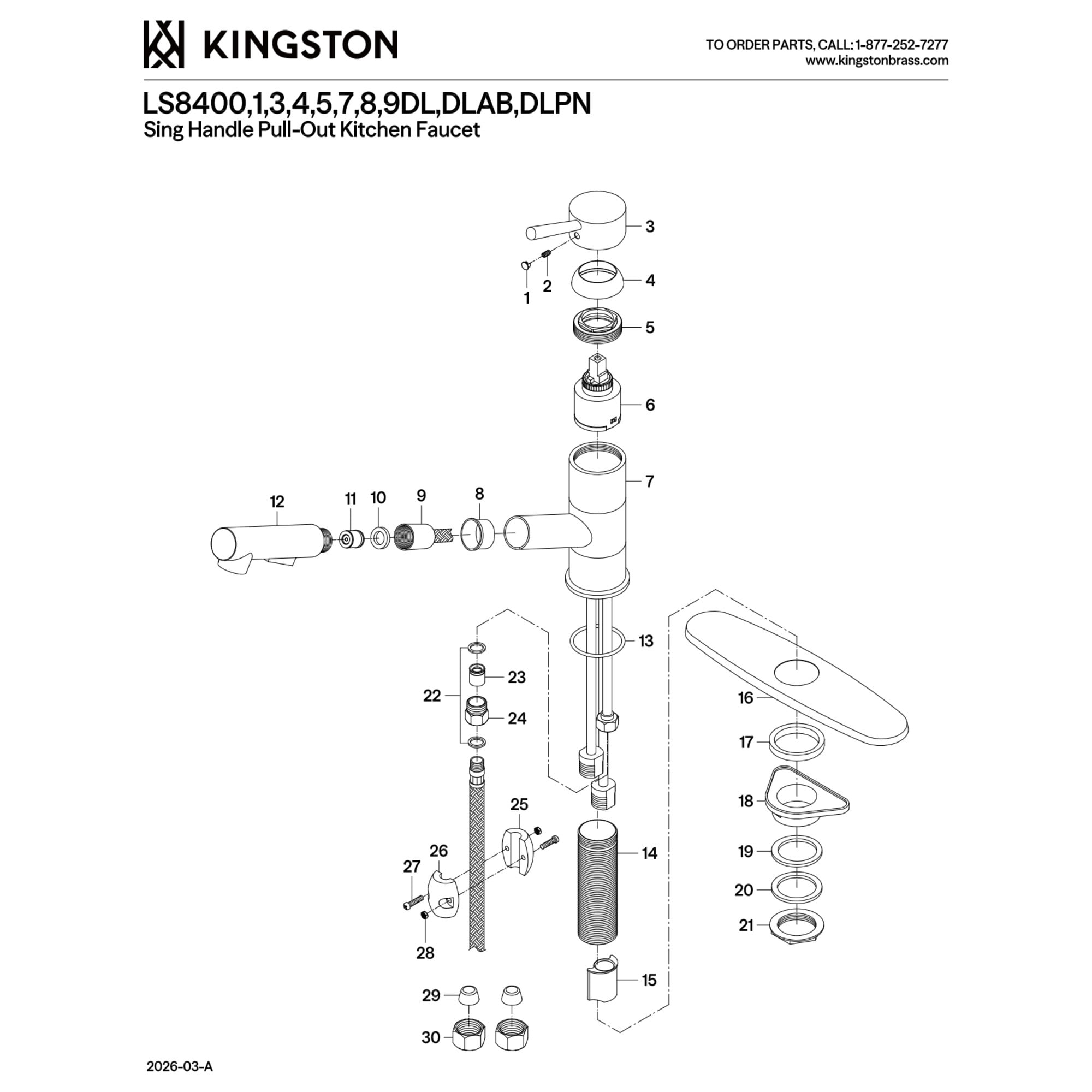 Kingston Brass LS8400DL Single-Handle 1-Hole Deck Mount Pull-Out Sprayer Kitchen Faucet in Matte Black