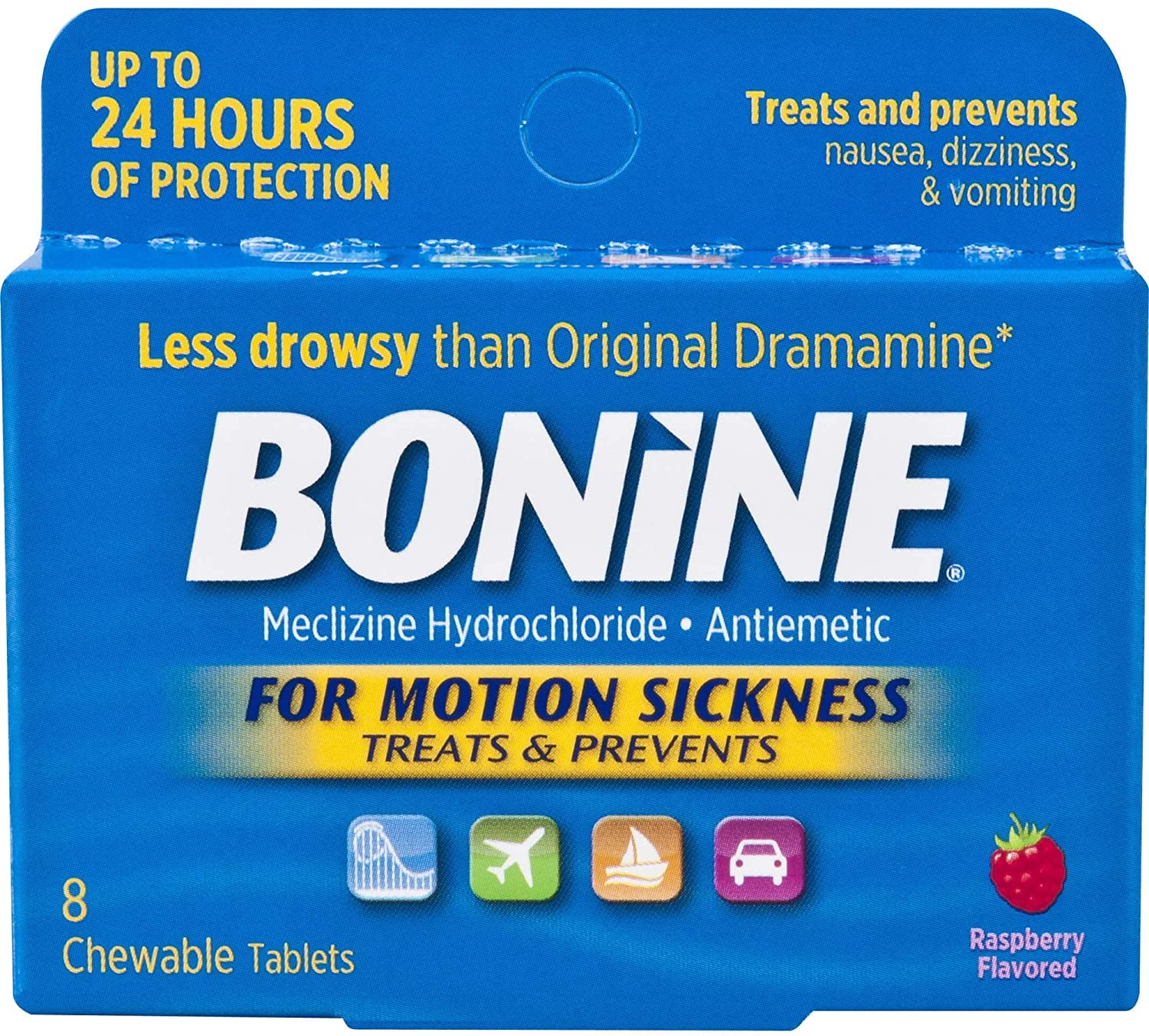 Bonine For Motion Sickness Chewable Tablets, Raspberry Flavored - 8 ea