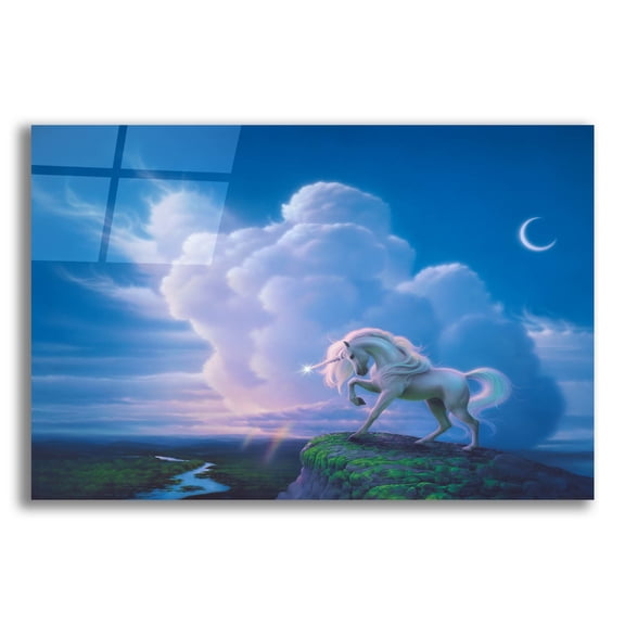 Epic Art 'Rainbow Unicorn' by Kirk Reinert, Acrylic Glass Wall Art, 16"x12"