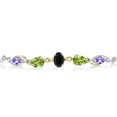 thumbnail image 2 of Gem Stone King 925 Silver and 10K Yellow Gold Black Onyx Green Peridot Blue Tanzanite and Lab Grown Diamond Tennis Bracelet for Women By Keren Hanan (1.53 cttw, Adjustable up To 9 inch), 2 of 3