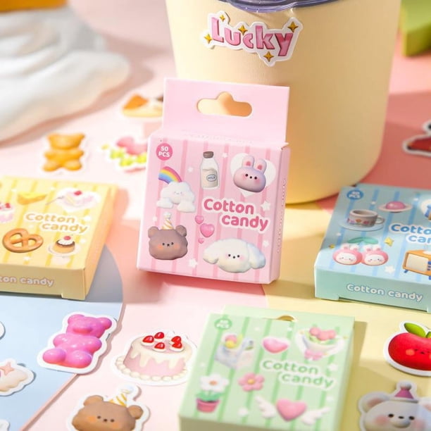 Pegatinas en caja de la serie Marshmallow, pegatinas de sellado con patrón pequeño de dibujos animados lindos, decoración de cuentas a mano, collage