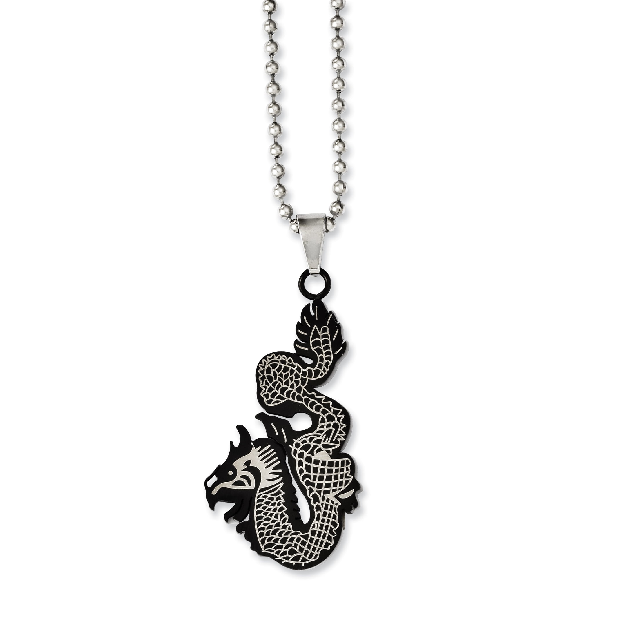 Stainless Steel 24in Black IP-plated Dragon Necklace