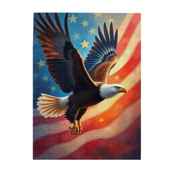 500 Piece Adult Jigsaw Puzzle American Bald Eagle Soaring Over Flag Challenging And Relaxing Puzzle For Adults Great Gift Idea Quality Pieces Vibrant Artwork