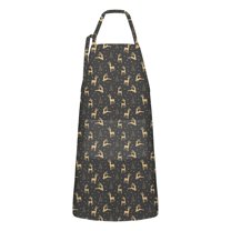 Dark Christmas Golden Reindeer Apron-Garden Aprons for Women with Pockets-Cotton Linen Waterproof Kitchen Cooking Gardening Aprons Adjustable for Kitchen,Cooking,BBQ and Salon 32"x27"