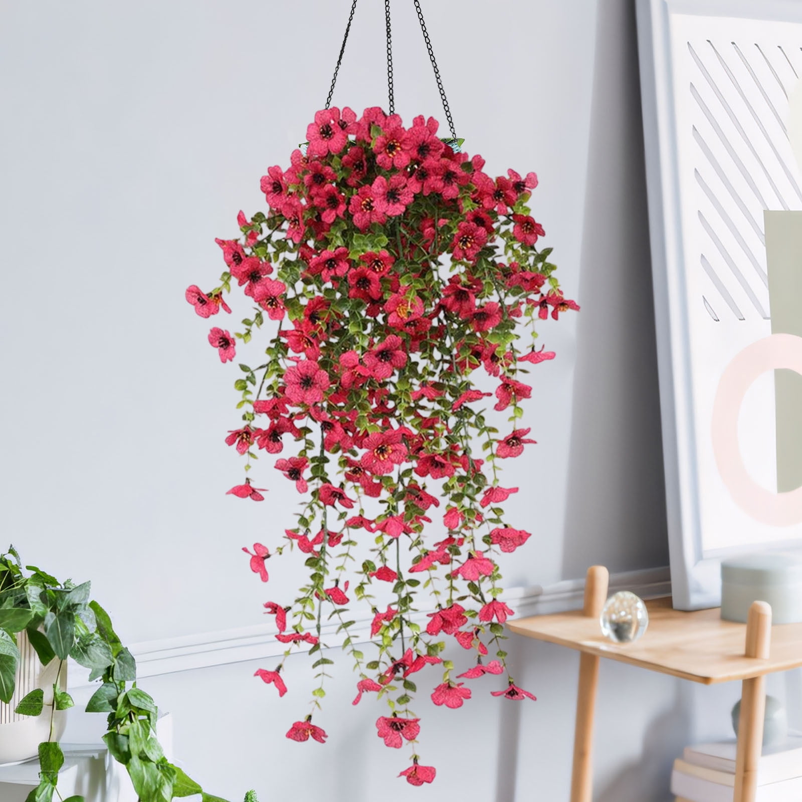 Kbndieu 2PCS Artificial Fake Hanging Flowers Plants Violet Flower for Outdoors, Faux Silk Spring Summer Flower for Garden Porch Patio Balcony Yard Wedding Decor
