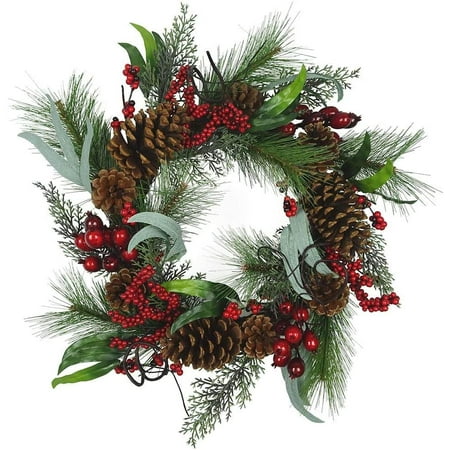 UPC 086131556807 product image for Kurt Adler 20-Inch Wreath with Red Berries  Leaves and Pinecones | upcitemdb.com