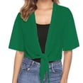 thumbnail image 2 of Bexdxz Women's Chiffon Cropped Shrugs for Dress Short Sleeve Tie Front Cardigan Dark Green 2XL, 2 of 7