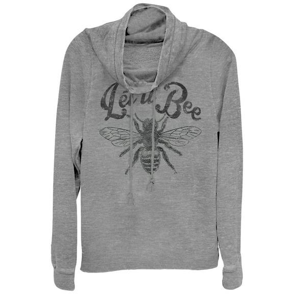 Junior's CHIN UP Let It Bee  Cowl Neck Sweatshirt Gray Heather X Large