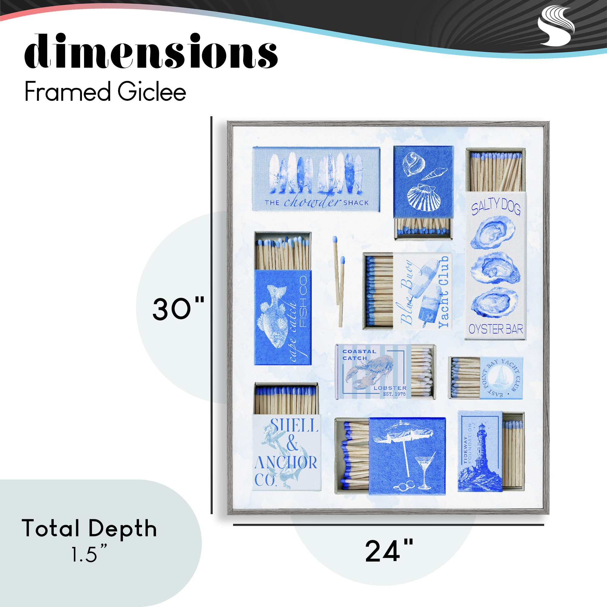 Blue Coastal Matchboxes Gray Framed Giclee Art, design by Ziwei Li