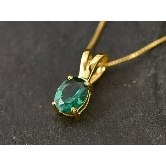 2Ct Oval Cut Lab-Created Emerald Solitaire Pendant 14k Yellow Gold Plated