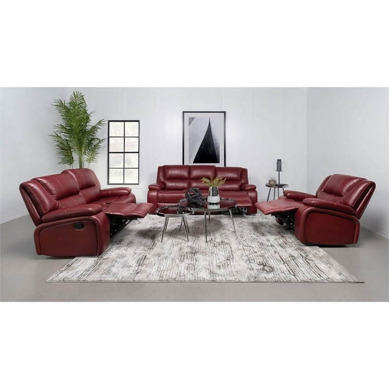 Camila 3-piece Upholstered Reclining Sofa Set Red Faux Camila 3-piece Upholstered Reclining Sofa Set Red Faux