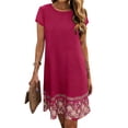 thumbnail image 2 of Taqqpue Women Summer Dress Casual Solid Color Scoop Neck Short Sleeve Sundress Flowy Swing Lace Plus Size Dress Beach Vacation Maxi Dress for Women, 2 of 7
