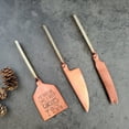 thumbnail image 1 of Cheese Knife Set - Brass Handles with Rivets - Reddish Gold Blades - Cheese Knives - Spreader Set - Artisan Handmade - Gift Boxed, 1 of 5
