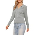 thumbnail image 4 of INSPIRE CHIC Lapel Neck Sweater for Women's Long Sleeve Spring Casual Knit Pullover Tops XL Grey, 4 of 6