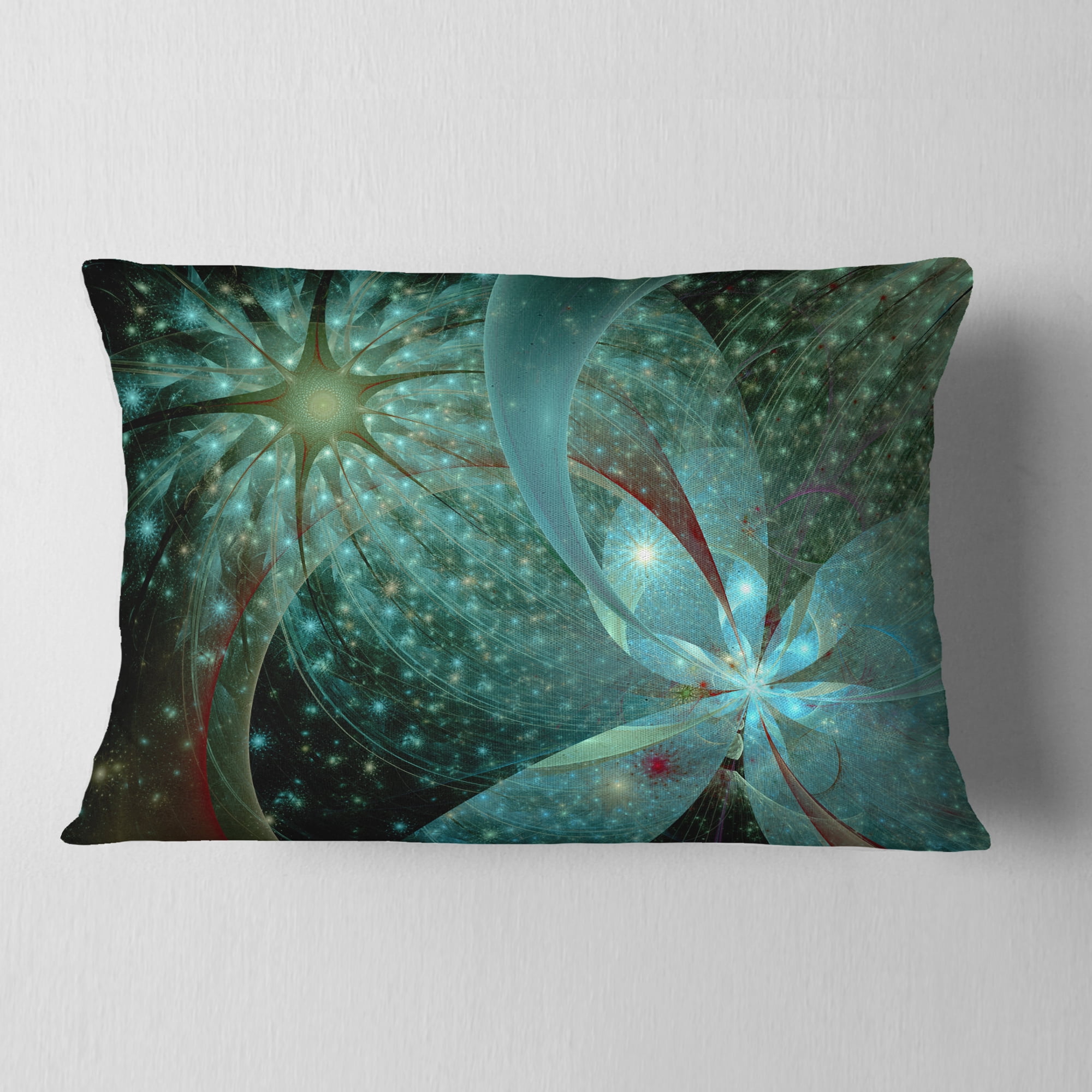 Designart Symmetrical Fractal Flower in Light Blue - Floral Throw Pillow - 12x20