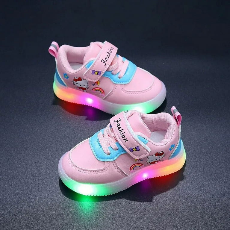 LED Kids Shoes for Girls Cute Cartoon Hello Kitty Shoes Baby Girl Kawaii Canvas Shoes Soft Bottom Sneakers Casual Shoes Walmart