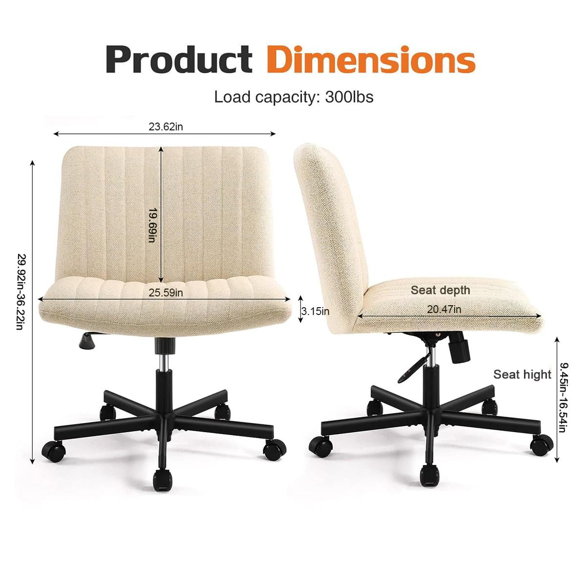 Joyfinity Water Proof  Criss Cross Chair with Wheels Plus Size Criss Office Chair Sit Cross-Legged Armless Swivel Home Modern Home Office Desk Chair Swivel Adjustable Vanity Chair
