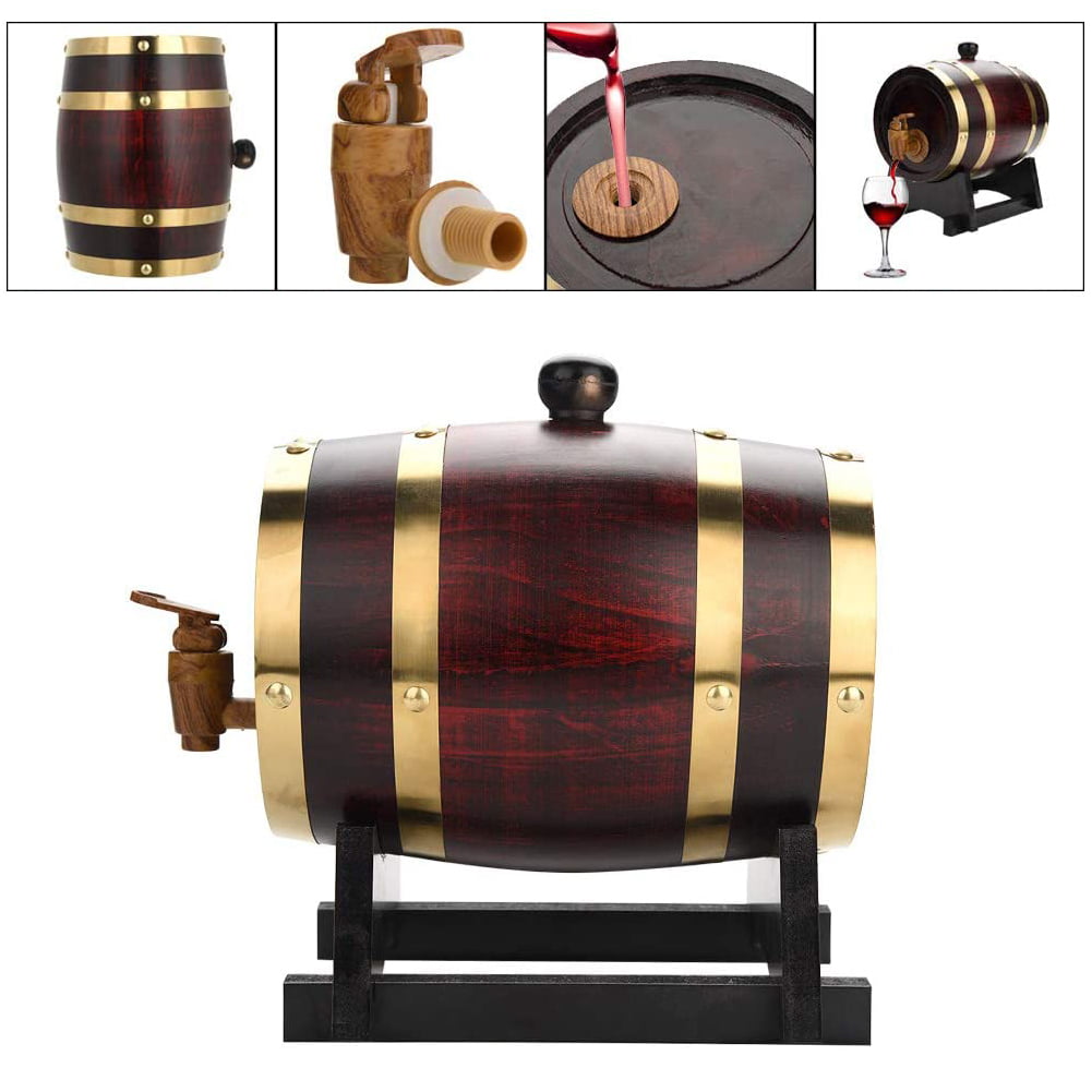 Brandy 1.5L Oak Barrel Rum Port Tequila Whiskey Wood Oak Barrel Dispenser Pressure Tested for Leaks Storage for Whiskey