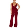 thumbnail image 4 of Baqcunre Women's Solid Color V-Neck Strap Sleeveless Wide Leg Romper,Size S-XXL,One Piece Jumpsuit,Womens Jumpsuit,Jumpsuits for Women Casual,Womens Clothes,Color Wine, 4 of 6