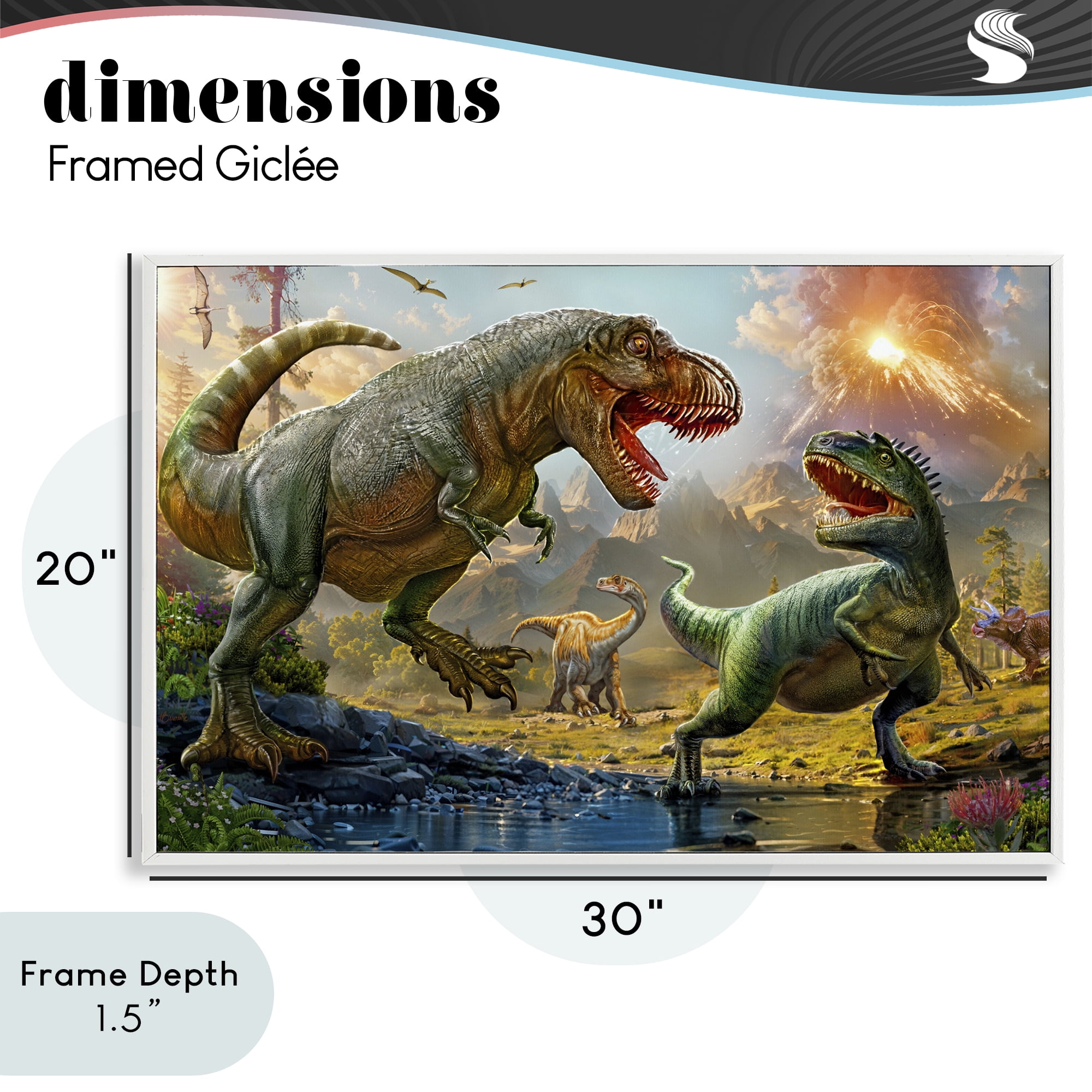 Stupell Industries T-Rex Encounter at Riverbank White Framed Giclee Art, design by Henriette Chinaglia