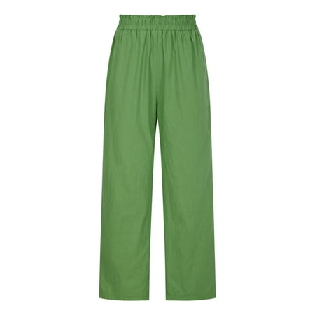 

Dadaria Wide Leg Linen Pants for Women High Waist Solid Color Split Mid Waist Loose No Belt Elasticity Wide Leg Long Pants Green S Female