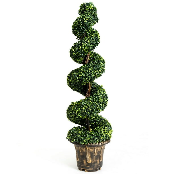 Gymax 4Ft Fake Boxwood Spiral Topiary Tree Artificial Plant Home Office