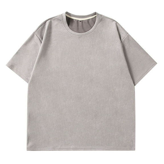 WREESH Men's Solid Color Round Neck T-Shirt Casual Pullover with Short Sleeves, Solid Fashion Top Gray