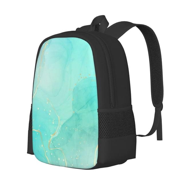Sikiie Cyan Mint Marble Print Simple Backpack, Large Capacity Adjustable Shoulder Strap Campus Backpack Travel Sports Bag, Unisex