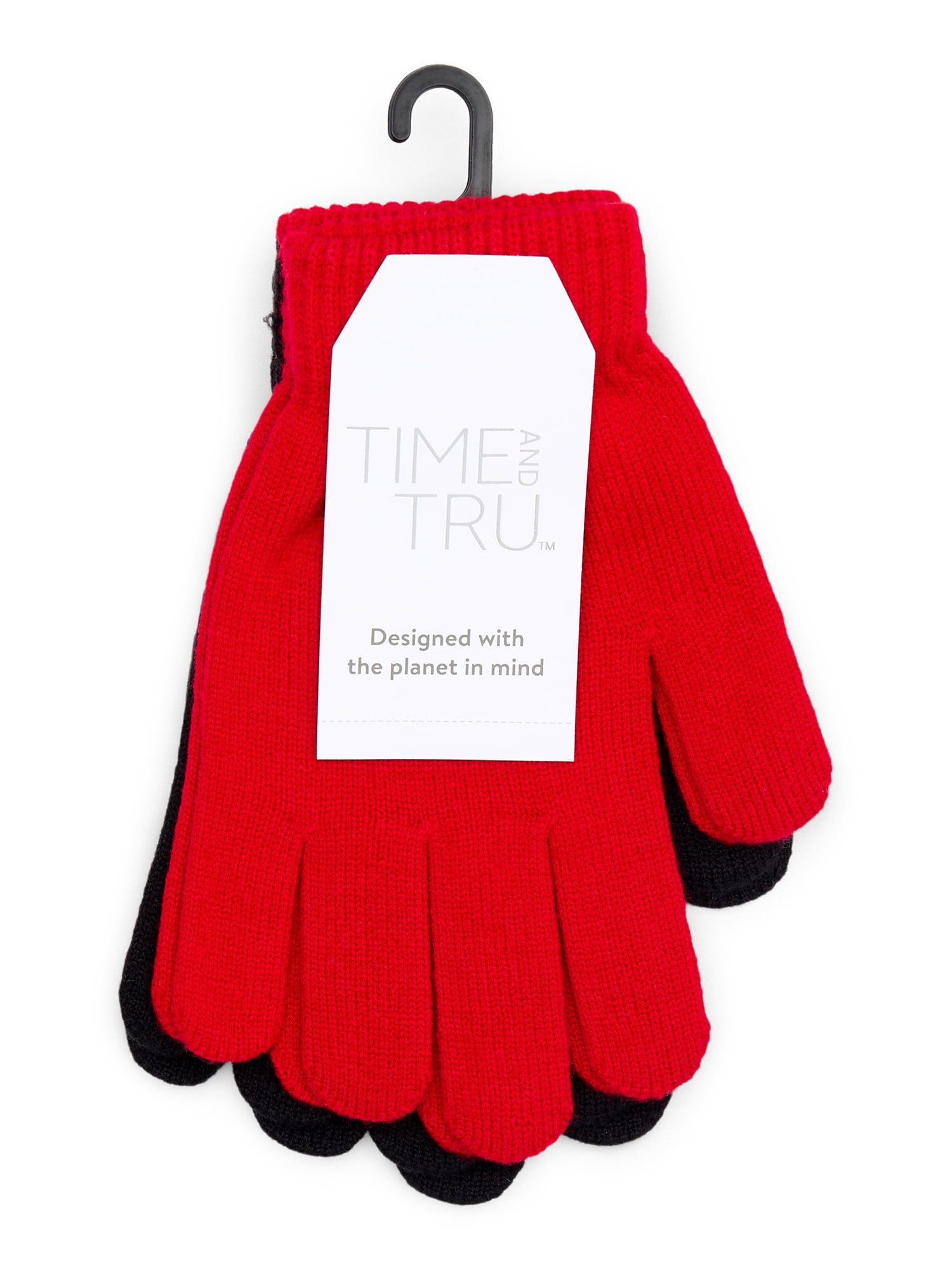 Time and Tru Women's Knit Gloves, 2-Pack, Brilliant Red
