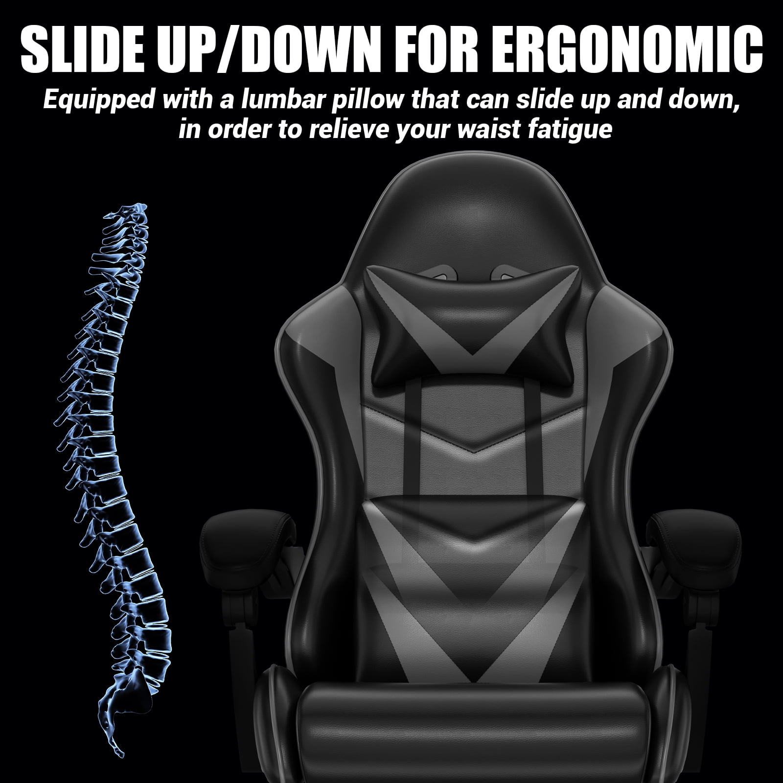 Czlolo Gaming Chair, Lumbar Massager Game Chairs, High Back Reclining, with Headrest Gamer Office Chair.(Gray)