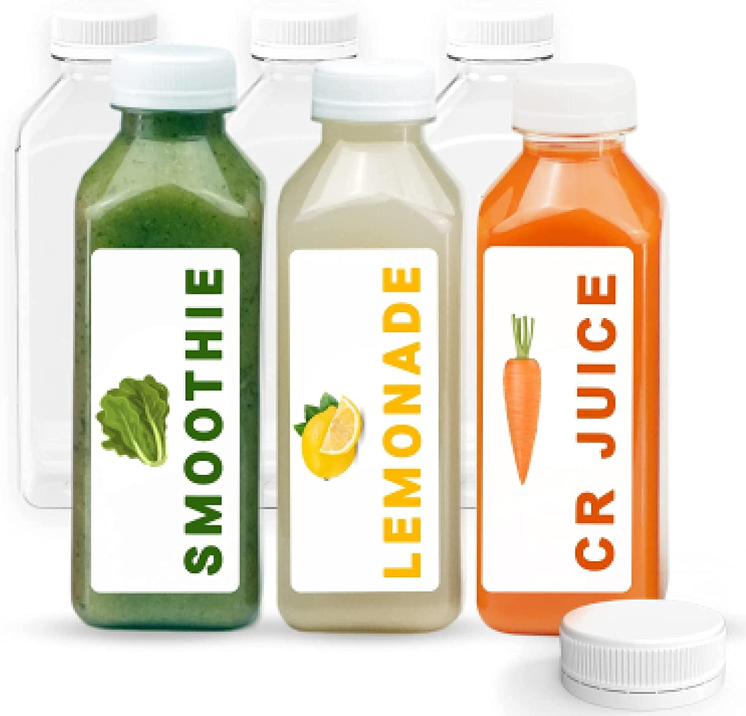 12 Oz Plastic Bottles with Caps, Juice Containers With Lids For Fridge, Reusable Juicing Bottles