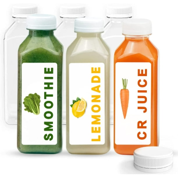 12 Oz Plastic Bottles with Caps, Juice Containers With Lids For Fridge
