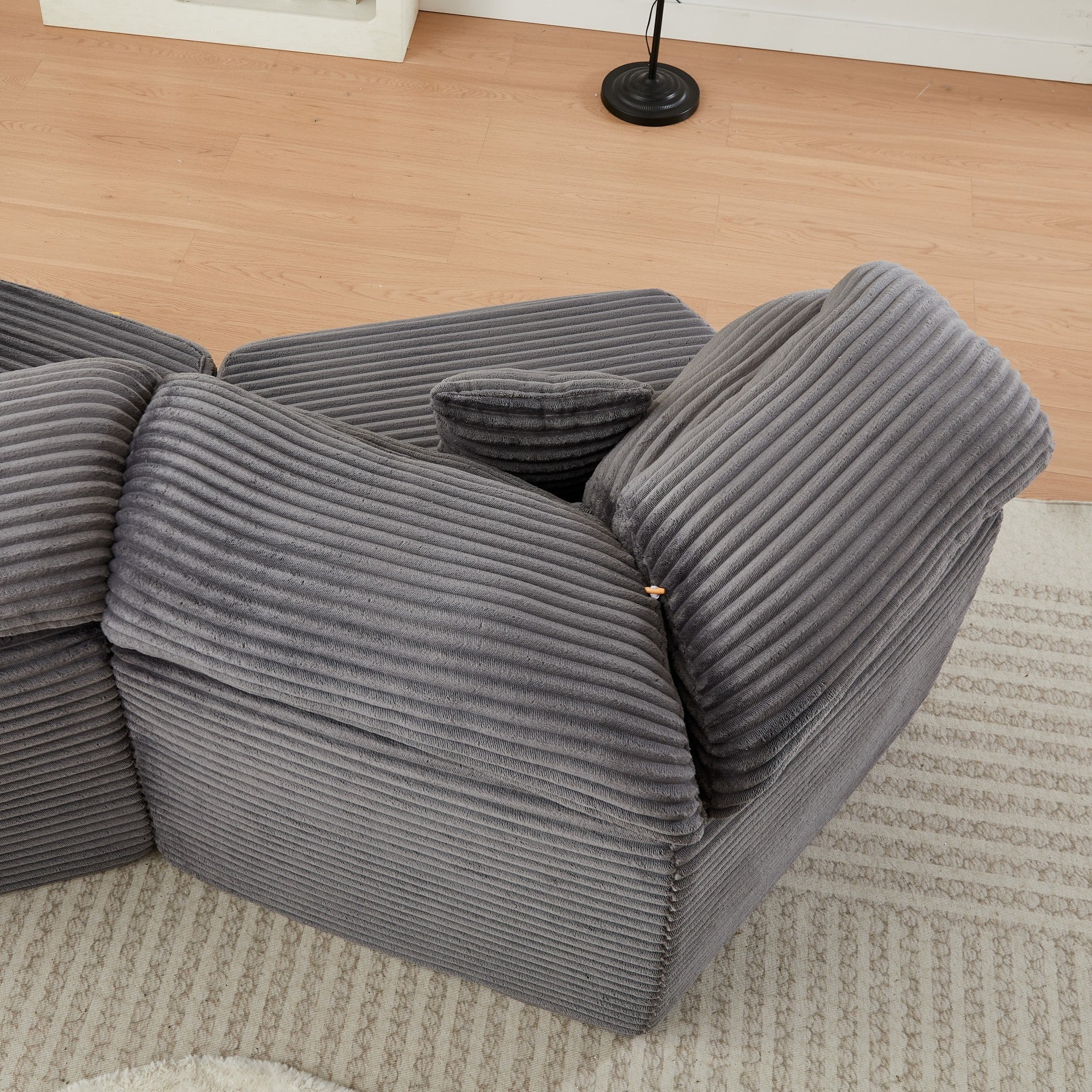 Sailvan 2PCS 53" Modern Corduroy Modular Lounge Chair, Pentagonal Seater Cloud Sofa with 6 Enveloping Pillows for Living Room Grey
